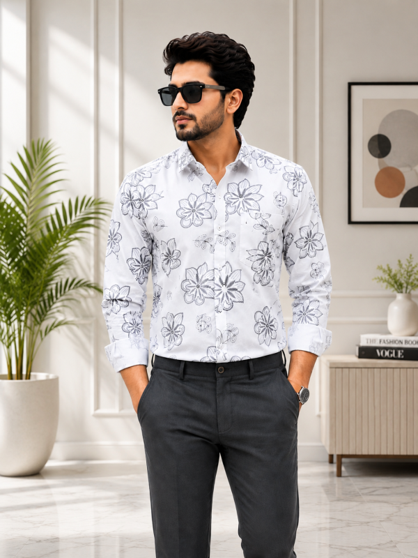 Men’s Floral Printed Full Sleeve Casual Shirt – Stylish Regular Fit Shirt