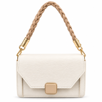 Women’s Premium White Handbag with Braided Handle & Gold Hardware | Stylish Shoulder Bag