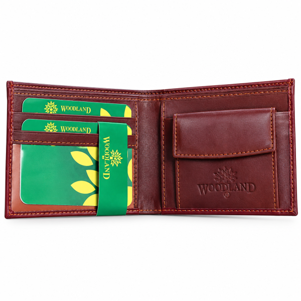 Woodland Premium Men’s Leather Wallet | Bi-Fold Wallet | Multiple Card Slots & Coin Pocket | Brown