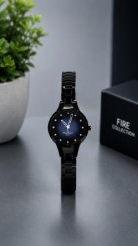 Fire Collection Black Stainless Steel Analog Watch