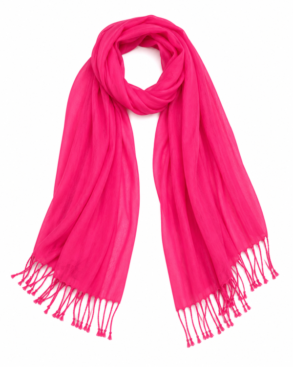 Vibrant Hot Pink Solid Lightweight Scarf with Knot Tassels