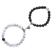 Fashion Frill Stylish Couple Bracelets Black & White Red Natural Stone Onyx Stretchable Wrist Band Heart Magnetic Bracelet For Women Men Boys Girls Love Gifts Friendship Promise Bracelets