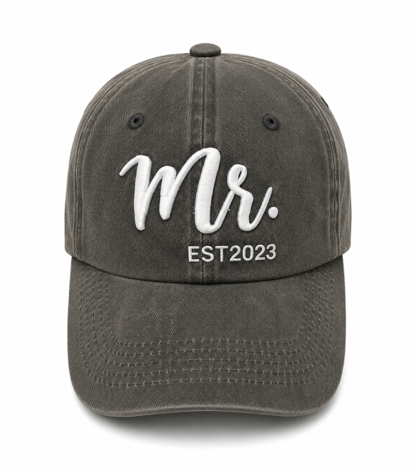 Unisex Mr. EST.2023 Embroidered Baseball Cap | Premium Washed Cotton Adjustable Casual Cap (Olive Grey)