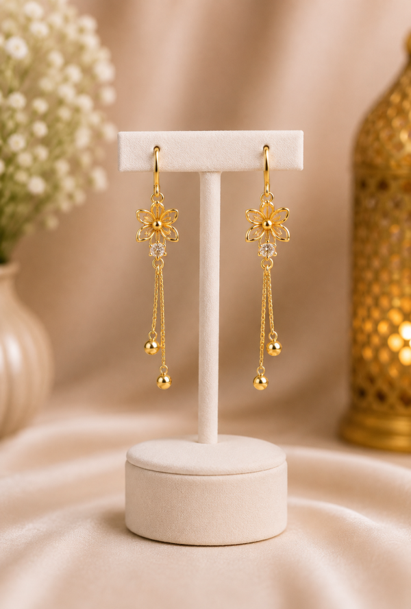 Women’s Gold Plated Floral Long Drop Earrings