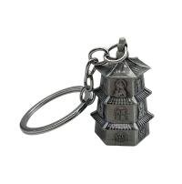 Antique Pagoda Temple Design Metal Keychain | Traditional Key Ring | Bag Charm