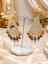 Multicolor Beaded Chandbali Earrings with Pearl & Stone Work
