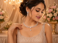 Silver-Plated American Diamond Necklace Set with Matching Earrings | Elegant Bridal & Party Wear Jewelry for Women