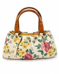 Women's Floral Printed Canvas Handbag | Stylish Zip Closure Shoulder Tote Bag | Cream Multi-Color