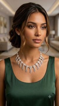 Silver-Plated American Diamond Necklace Set for Women | CZ Party Wear Necklace with Stud Earrings