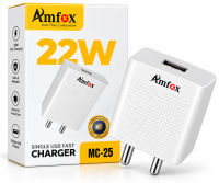 Amfox MC-25 22W Single USB Fast Charger for Mobile Phones – White