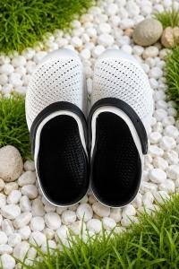 Men's Ultra-Lightweight EVA Clogs | Breathable Slip-On Garden Shoes with Adjustable Heel Strap | White & Black