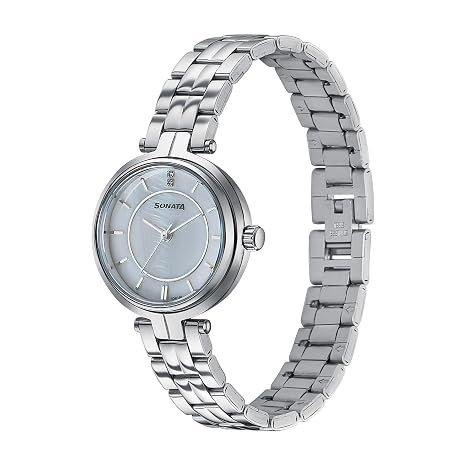 Sonata Festive Quartz Silver Dial Analog MOP Dial Watch for Women, Band: Silver
