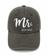 Unisex Mr. EST.2023 Embroidered Baseball Cap | Premium Washed Cotton Adjustable Casual Cap (Olive Grey)