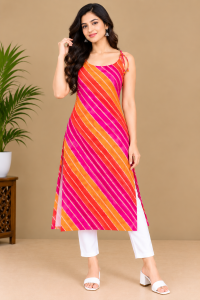 Women’s Pink & Orange Printed Sleeveless Kurti Size - XL