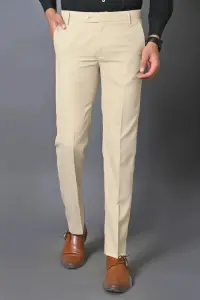 Men’s Beige Formal Trousers – Slim Fit Office Wear Pants