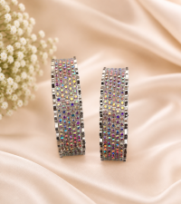 Dazzling Multi-Color Crystal Silver-Plated Bangles