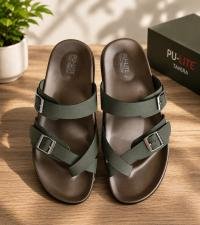 PU-LITE Tavera+ Men's Cross Strap Buckle Comfort Sandals | Lightweight Casual Slippers | Olive Green
