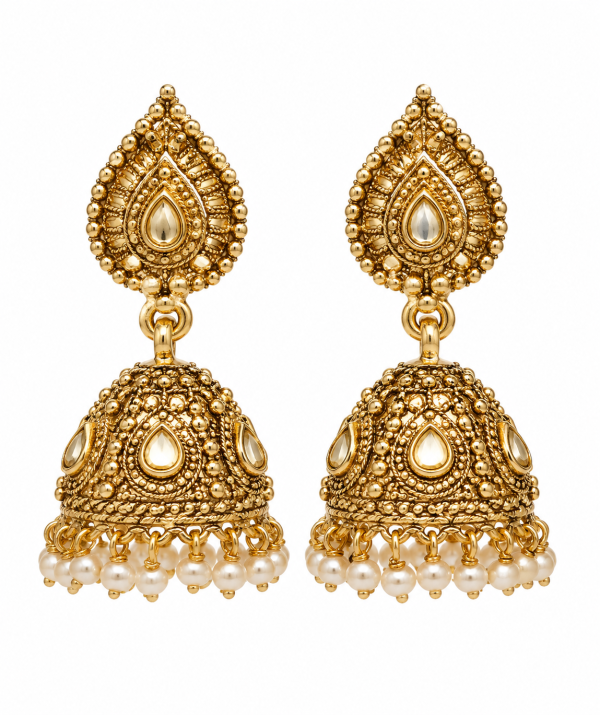 Traditional Gold-Plated Pearl Jhumka Earrings for Women