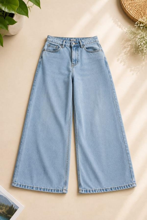 Women’s Light Blue Wide Leg Denim Jeans | High Waist Casual Jeans