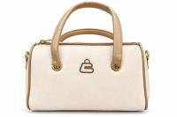 Women’s Elegant Cream Handbag with Tan Handles & Gold-Tone Detailing